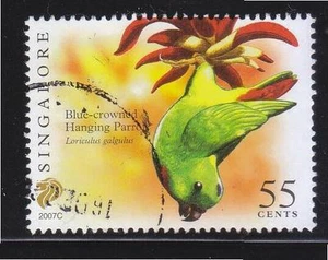 SINGAPORE 2007 BLUE-CROWNED HANGING PARROT $0.55 2ND RE-PRINT (2007C) STAMP USED - Picture 1 of 4