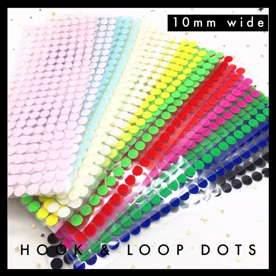 Hook & Loop adhesive sticky round dots - 10mm wide - many colours - Image 1 of 1