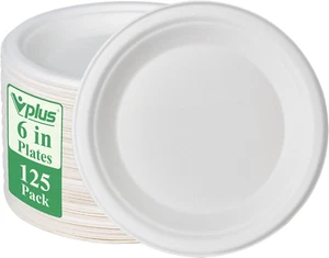 125 Pack 6 Inch Paper Plates 100% Compostable, Heavy-Duty Disposable Paper Plate - Picture 1 of 12