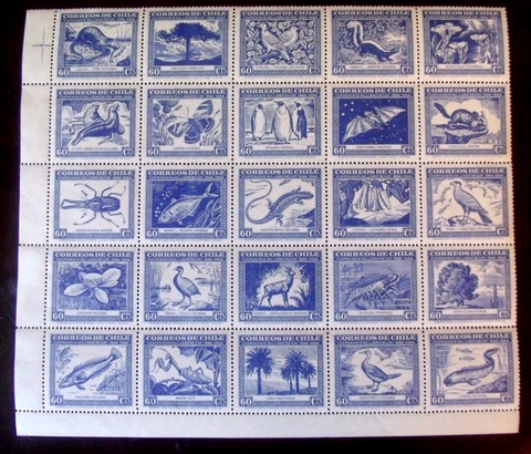 1948 Chile #254 Wildlife stamp sheet - Left bottom block of 25  Lot#369 Cover