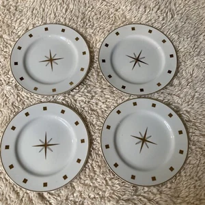 4 Vintage R. H. Macy & Co., Inc. Starburst Atomic Goldrand 7,5" Dessertteller - Bild 1 von 7