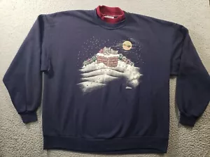 Vintage Morning Sun Sweatshirt Women's Plus 2X Blue Jerzees Kitty Cat Christmas - Picture 1 of 12