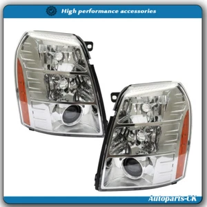 Headlights Left+Right HID/Xenon Fit For Cadillac Escalade 2007-2014 Chrome Clear - Picture 1 of 12