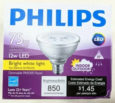 PHILIPS Dimmable PAR30S 12Watts Output 850Lumens 22+ Year Life Flood Light Bulb - Image 1 of 4