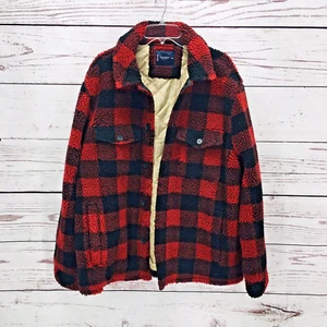 Lucky Brand Men's Red Black Plaid Sherpa Trucker Jacket Quilt Lined Size XL - Picture 1 of 15