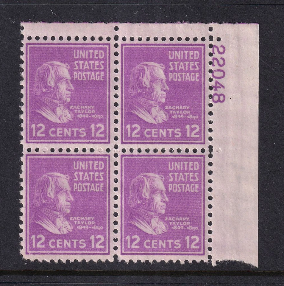 1938 Zachary Taylor Prexy 12c Sc 817 MNH OG electric eye plate block (5M - Image 1 of 1