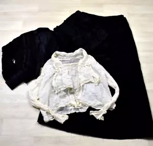 Antico abito da lutto vittoriano gonna giacca blusa cofano nero funerale vintage - Foto 1 di 17