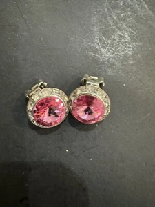 Orecchini Vintage Rosa Strass Huggies �� Clip On - Foto 1 di 3