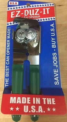 EZ DUZ IT Made in the USA Manual CAN OPENER w/ Green Grips AMERICAN Made - Image 1 of 3