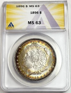 1896 P Toned Morgan $💎ANACS MS 63💎Exceptional Bullseye Target Rainbow💎VIDEO - Bild 1 von 13