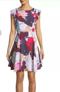 $168 Julia Jordan Purple Floral Print Ruffled Women's Sz 12 A-Line Dress Easter  - Picture 1 of 6