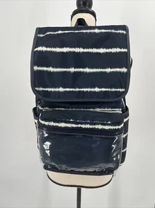 No Boundaries Nylon Klapp Rucksack durchsichtig Vinyl Tasche marineblau Batik neu mit Etikett 16" tief - Bild 1 von 8
