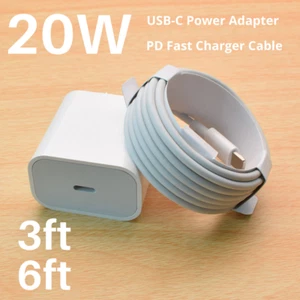 20W USA Plug Fast Charger USB-C Power Adapter PD Cable For iPhone 16 15 14 13 12 - Picture 1 of 14