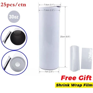 30oz Sublimation Skinny Tumbler Stainless Steel Insulated Water Bottle Lid Straw - Picture 1 of 8