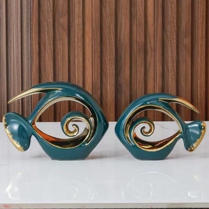 Keramik Statuen Engelfisch Wohndeko moderner Stil Figur grün und gold Dez... - Bild 1 von 7