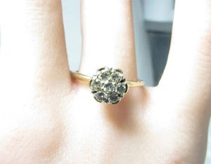 VINTAGE 14K GOLD FLOWER TOP RING W / 7 ROUND BRILLIANT CUT NATURAL DIAMONDS - Picture 1 of 3
