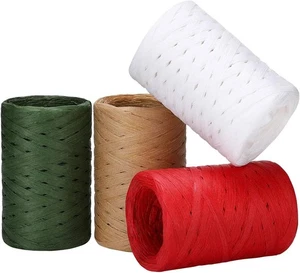 4 Rolls Christmas Raffia Ribbon 600m Xmas Wrapping Matte Paper String 4 Colours - Picture 1 of 8