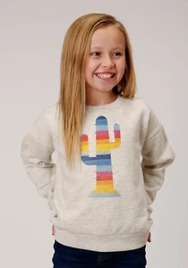 Roper Girls Cream Cotton Blend Multi Cactus Sweatshirt - Picture 1 of 4
