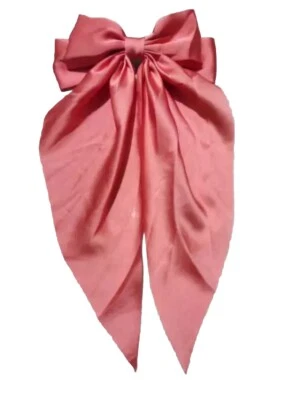 Salmon Coral Satin Stylish Bow Big Ribbon Hair Clip Tie All Hair Types Non Slip - Image 1 of 4