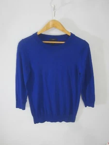 J Crew Womens M Blue Merino Wool Knit Crew Neck Pullover Sweater 3/4 Sleeve - Picture 1 of 13
