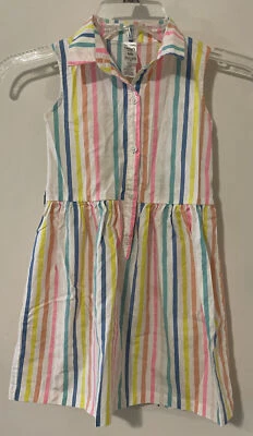 Carters 女孩尺寸 4/5 白色条纹无袖半纽扣棉质连衣裙! A3169 保修 & 延长技术支持 — 第 1/3 张图片