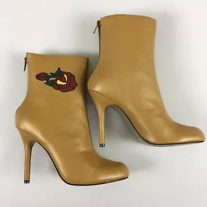 Martinez Valero hellbraune Leder-Stiefeletten Stiefeletten Größe 7,5 rosa Druck Absätze - Bild 1 von 9