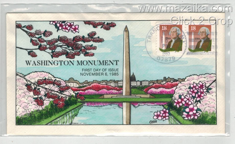 1980s COLLINS HANDPAINTED 2149 GEORGE WASHINGTON MONUMENT CHERRY BLOSSOMS - Image 1 of 1