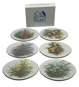 Kelsey Of Stonehouse Six Oval Coasters 12cm x 9.5cm Wild Flower Designs Boxed - Picture 1 of 12