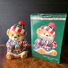 Christmas Happy Holiday 10" Tall Bear Cookie Jar Canister, NEW with Box.