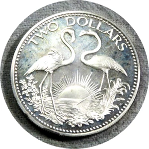 elf Bahamas 2 Dollars 1974 Proof   Silver    Flamingos - Picture 1 of 2