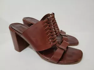 Robert Clergerie Woven Leather Mules block heels size 8.5 slides shoes sandals - Picture 1 of 7