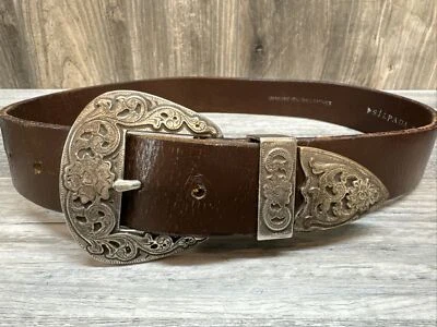 Silpada Designs Italian Leather Belt Silver Metal Etched Buckle Small VGUC - Image 1 of 4