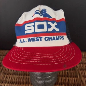 Vintage Chicago AL West Champs White Sox Trucker Hat Red White Blue Adjustable - Picture 1 of 9