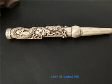  Collect Chinese Old Tibet silver Hand carved Dragon Statue Smoking tools 21366