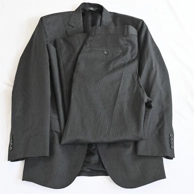 Pronto Uomo 40R 32x30 Gray Stripe 100% Wool Mens Jacket Pants Suit - Image 1 of 4