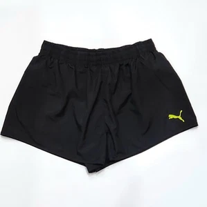PUMA Women's Sz XL Black Yellow LOGO Sprint Woven Shorts Lined Drawstring EUC - Picture 1 of 9