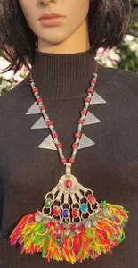 Vintage Handmade Tribal Kuchi Afghani Banjara Gypsy Glass Beads Pendant Necklace - Picture 1 of 3