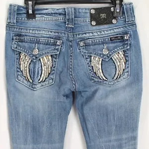 Pantalones de mezclilla ajustados al tobillo Miss Me para mujer talla 28 lavado medio desgastados solapa bolsillo brillantes - Imagen 1 de 5