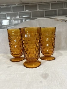 3 Vintage Amber Indiana Glass 12 Ounce Whitehall Colony Footed Cubist Goblet 6” - Picture 1 of 8