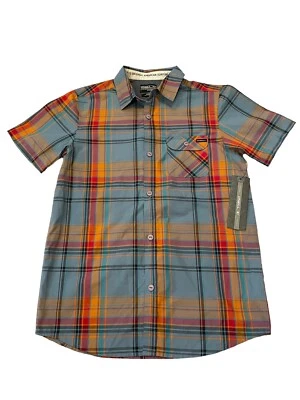 Camisa de vestir con cuello abotonado a cuadros O'Neill para niño, talla L, azul/naranja, nueva con etiquetas Foto 1 de 4