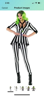 Women`s Beetlejuice Costume Black White Striped Horror Suit Halloween Size - M - Image 1 of 4