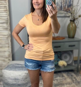 Scoop Neck Top Womens Large Orange Melange Fitted Classic Basic Lightweight - Picture 1 of 5