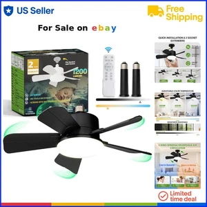 Ceiling Fan Light with Remote 6 Speeds Dimmable Reversible for Kitchen Garage - Picture 1 of 9