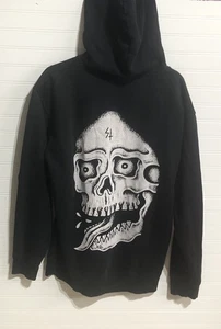 Sketchy Tank Grunge Black Hooded Streetwear Sweatshirt Cyber Skull Tongue Men L - Picture 1 of 10
