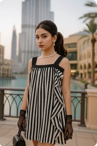 miu miu Kleid Seide Seidenkleid Gr.IT42 ,DE 36 ISchwarz/weiss Streifen A-Linie - Bild 1 von 10