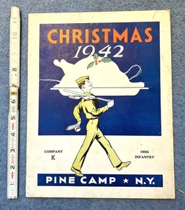 Menú NAVIDAD 1942 COMPAÑÍA K 180º INFANTRY PINE CAMP NY Coronel Cookson, Segunda Guerra Mundial - Imagen 1 de 10