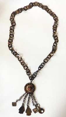 Ancien collier chaine pendentif Tunisie 19e siècle SEKKA ethnique Rihanna - Photo 1/4