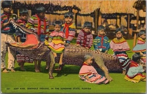 c1940s Florida / Native Americana Postcard "Just Kids, SEMINOLE INDIANS" Linen - Bild 1 von 2