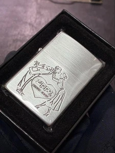 Zippo Windy Heart Kiss Silver Etching One Sided Processing Lighter Regular Japan - Bild 1 von 10