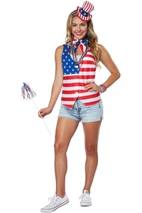 Patriot Women Lady Kit Stars And Stripes Vest Scarf Mini Hat Accessory 60687 - Picture 1 of 4